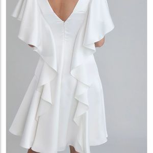 Amsale flutter sleeve satin bridal wedding little white dress